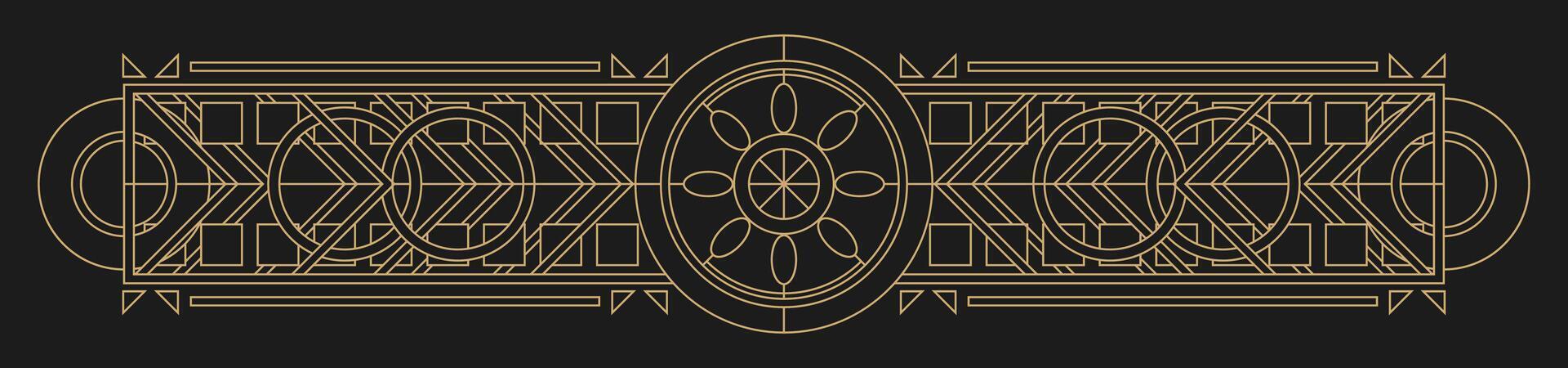 Art Deco geometric border ornament, gold on black. vector