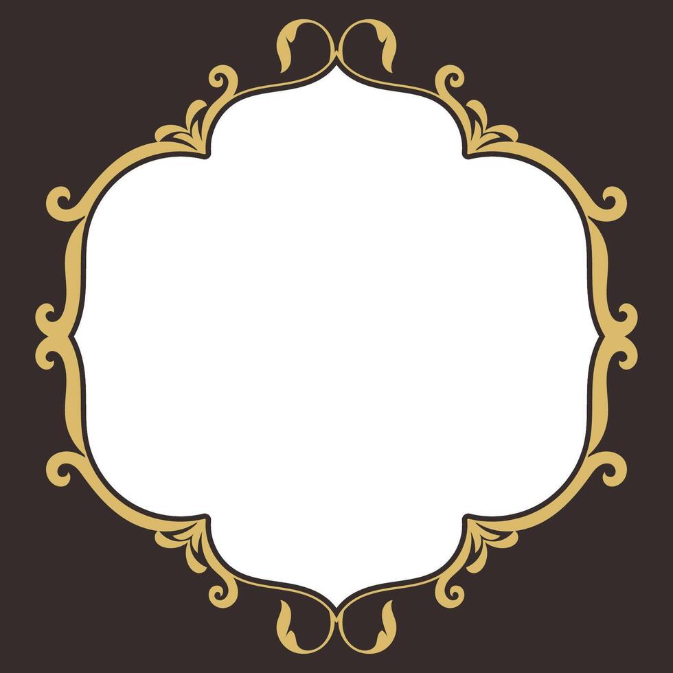Vintage gold scroll line, text box frame, black background vector