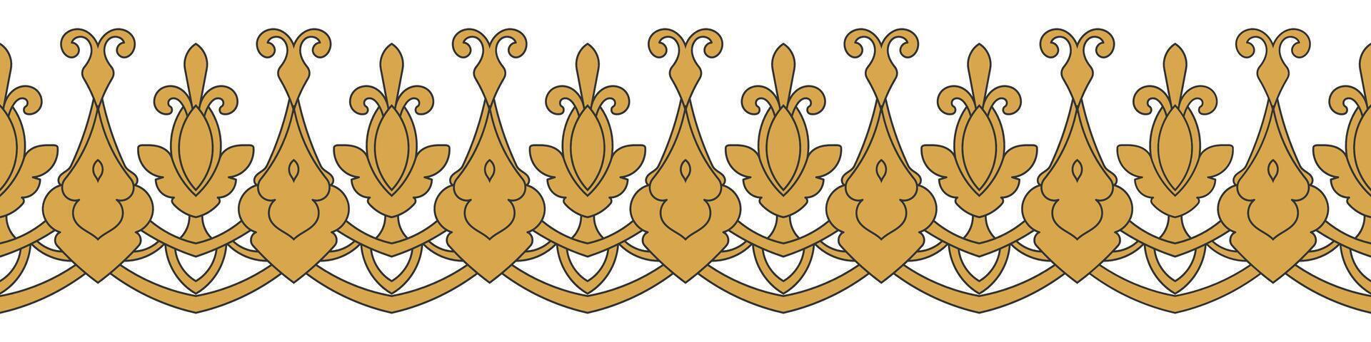 Flower border, golden border, abstract seamless pattern, carpet border vector