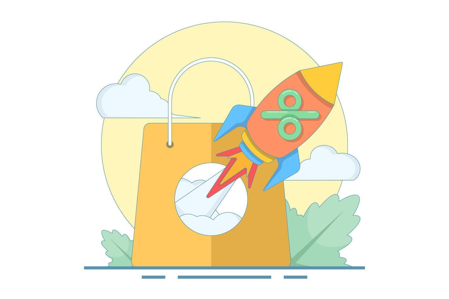 Rocket and shopping bag illustration vector