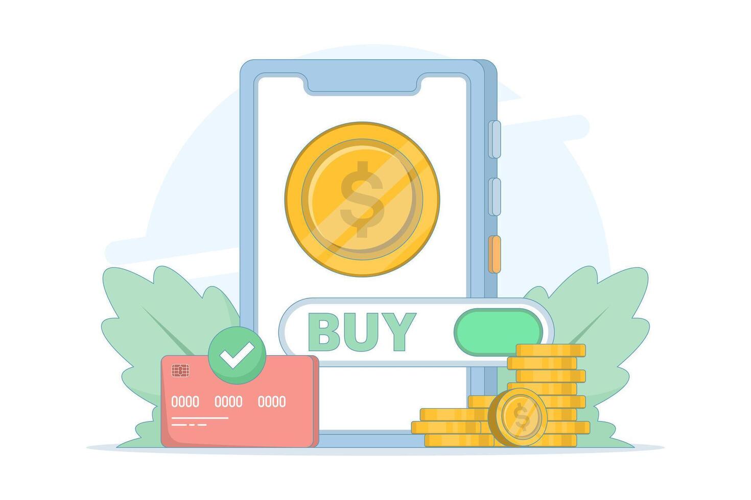 Mobile payment with coins and card vector