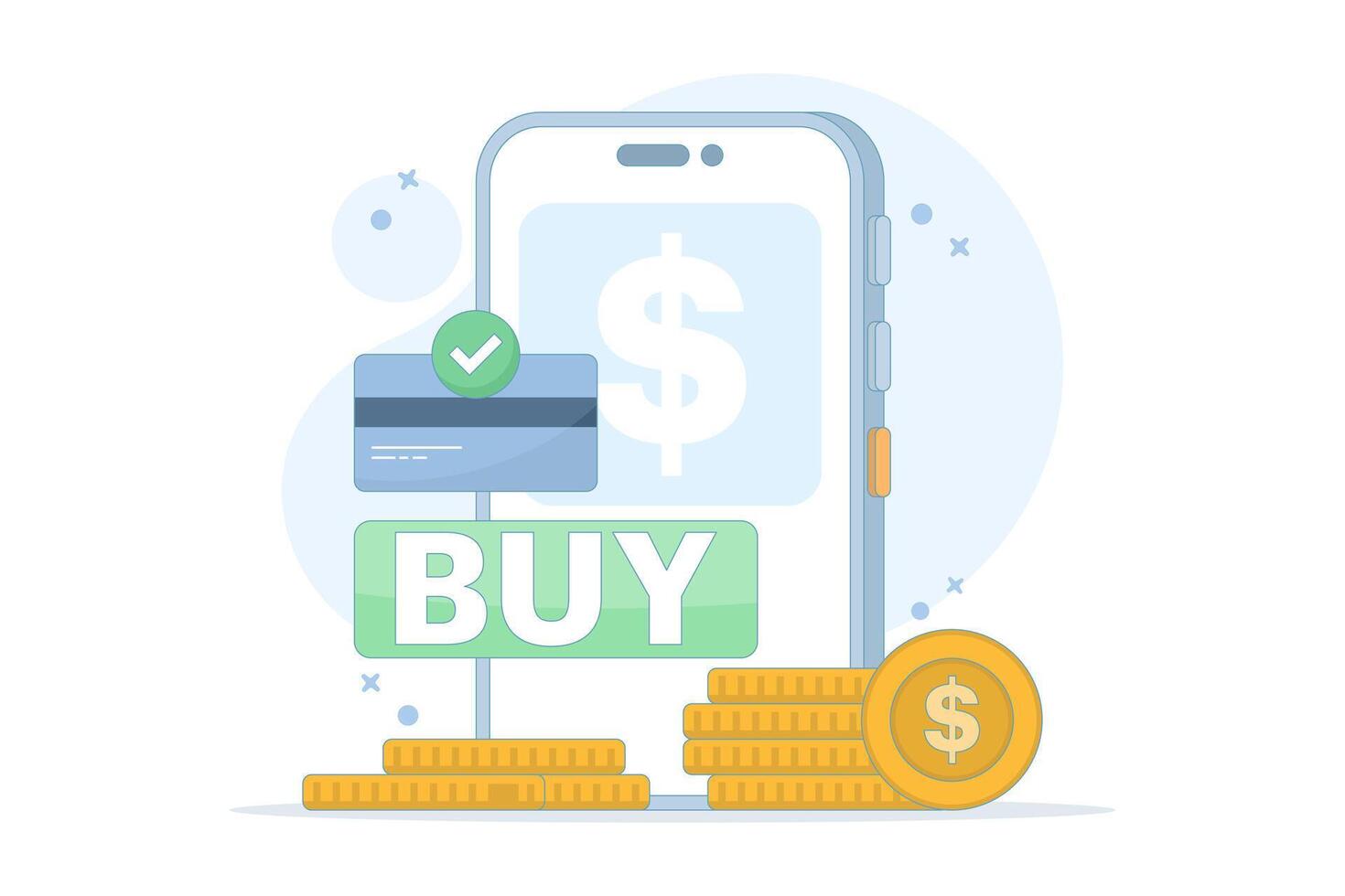 Mobile payment illustration with coins vector