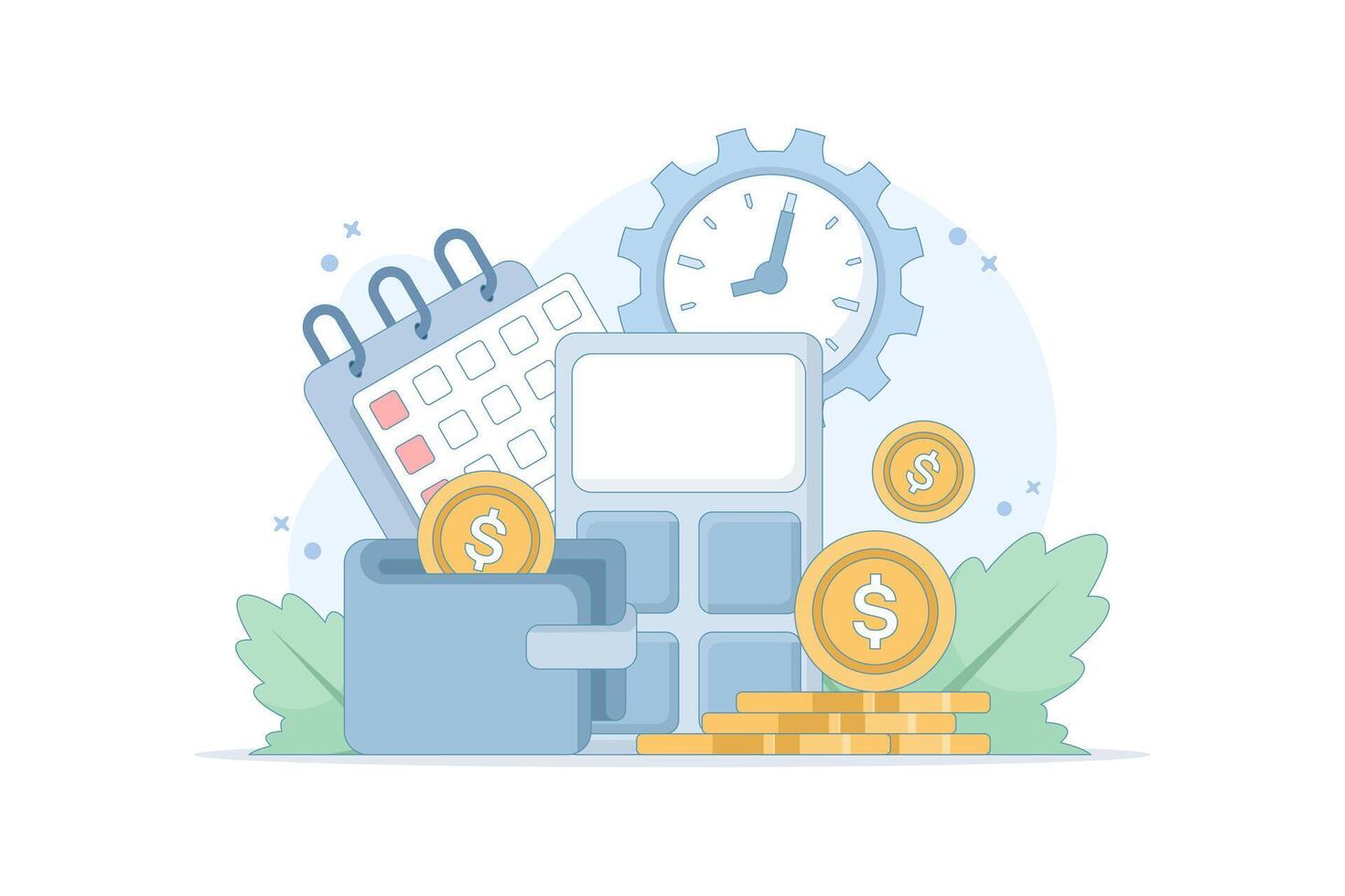 Financial tools: calculator, wallet, calendar vector