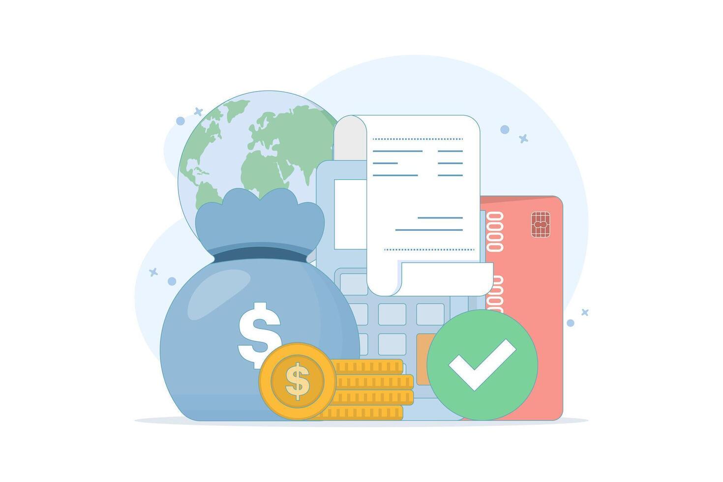 Money management, finance concept. Saving cash, personal finance management and savings. Card swipe machine with money. Flat design illustration on isolated background. vector