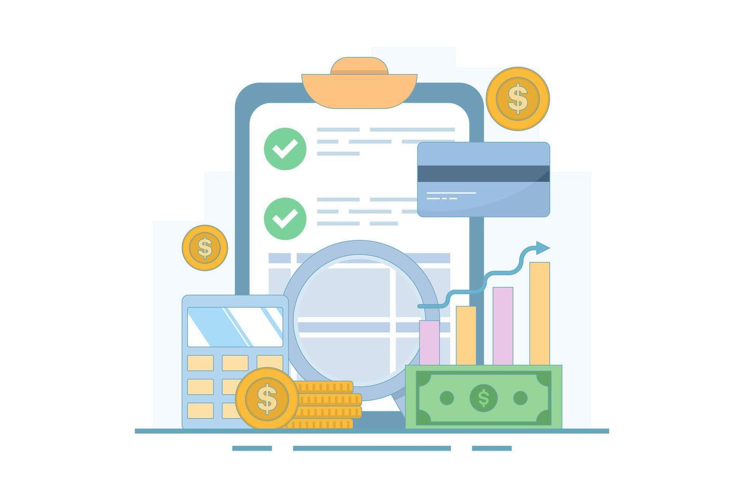 Business Revenue Concept, Financial Growth, Cash Flow Statement. Financial Growth and Investment. Chart with Up Arrow. Successful Development. Flat design in the background. vector