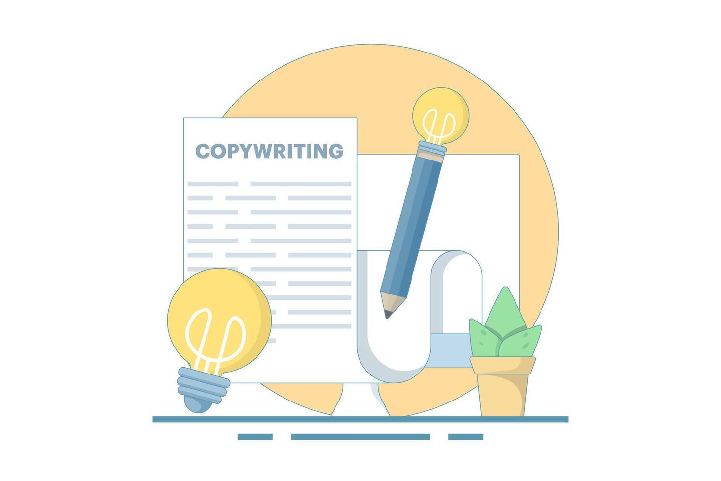 copywriter and creative worker concept. writer, journalist, blogger. creative writer and content creator. content creator. jobs and professions. flat design illustration on background. vector