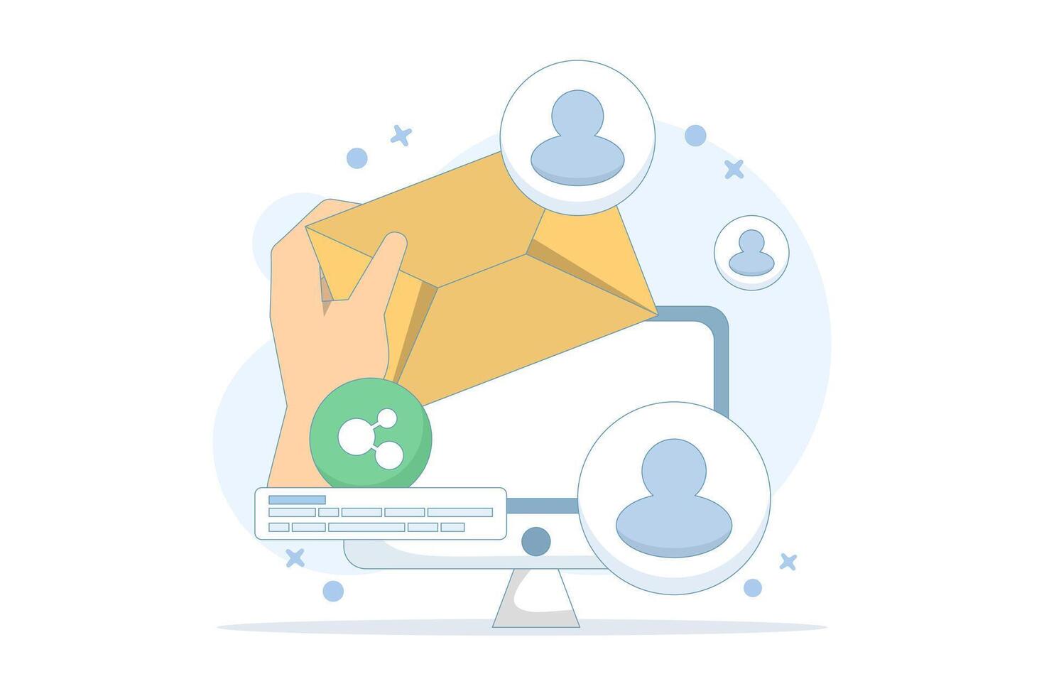 Email marketing strategy concept. subscribe to newsletters or send online promotions to attract customers to the website, communication and advertising. flat style design on the background. vector