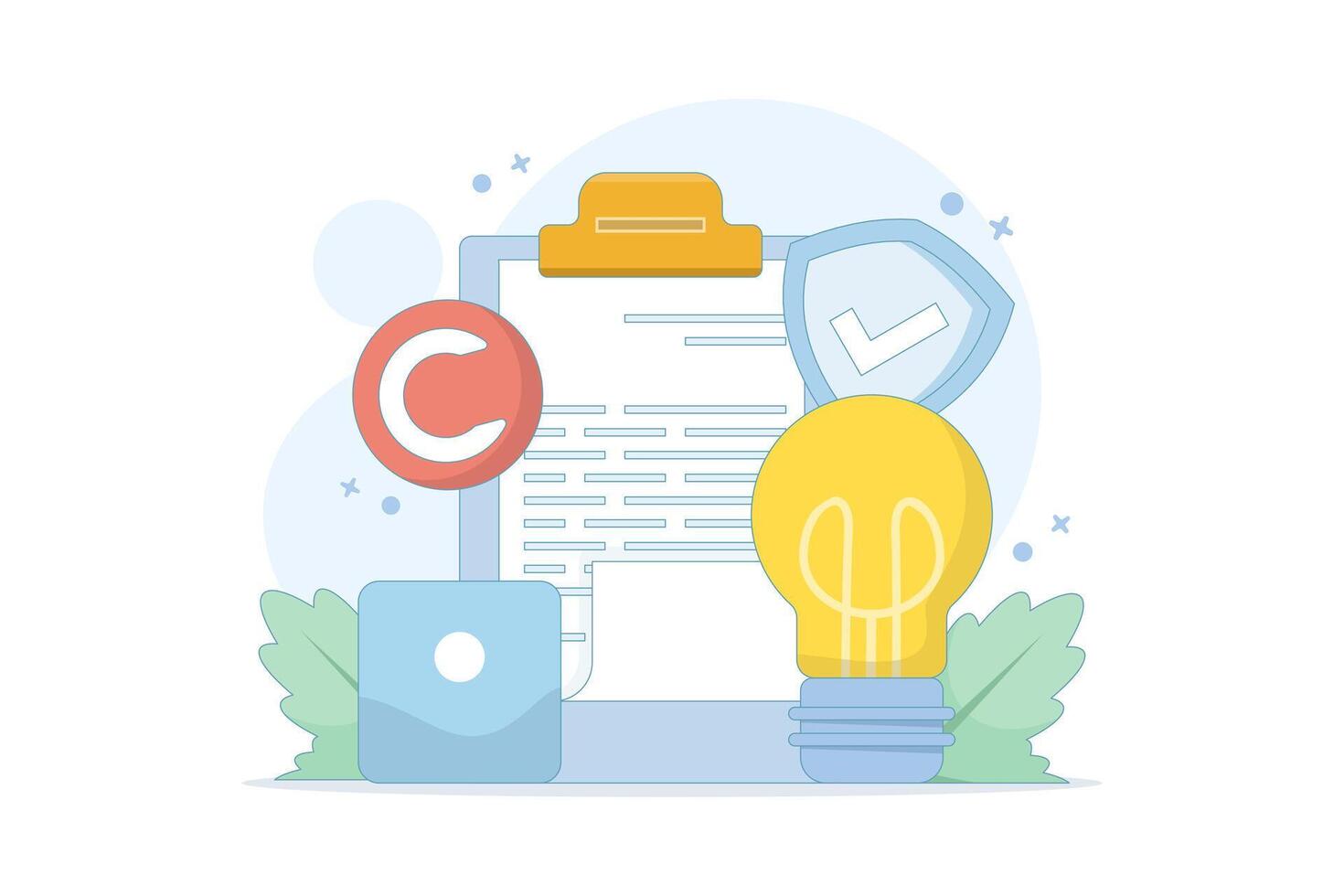 copyright protection concept. Copyright is protected by law, protecting artwork or content. trademark intellectual property rights protection. registered legally protected. flat style illustration. vector