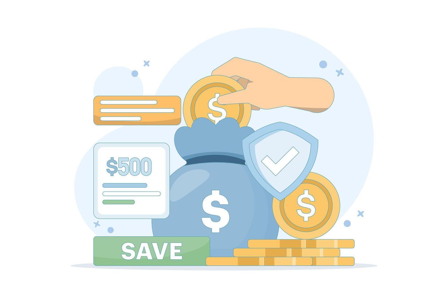saving and investment concept. saving money creatively, financially, wealth, or rich. saving money digitally. finance and technology. deposit and addition. flat style design on background. vector