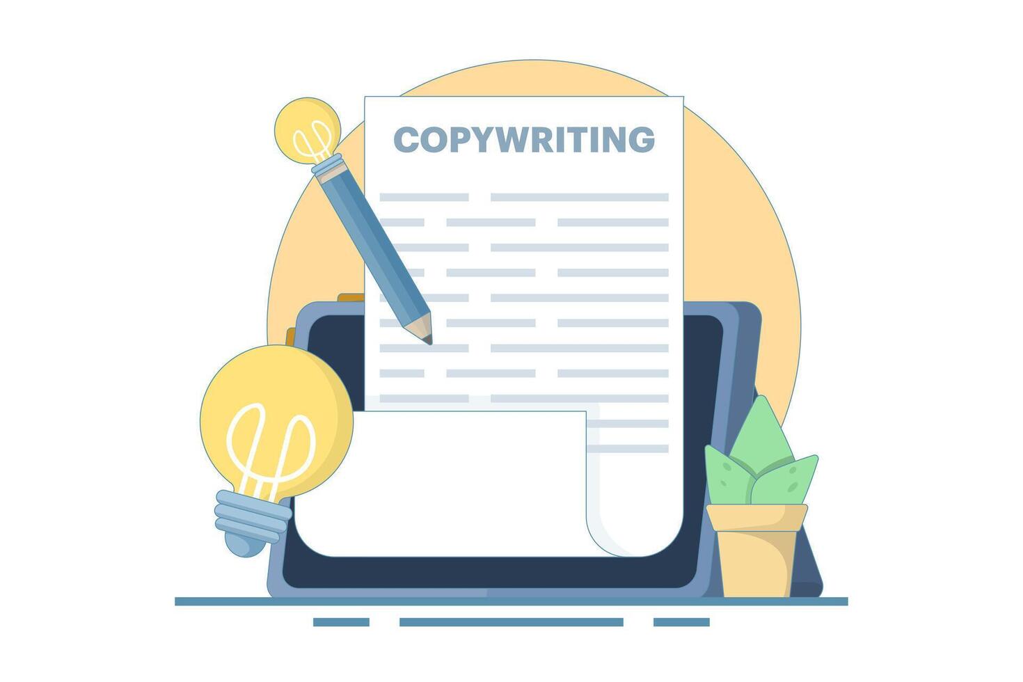 copywriter and creative worker concept. writer, journalist, blogger. creative writer and content creator. content creator. jobs and professions. flat cartoon style design illustration. vector
