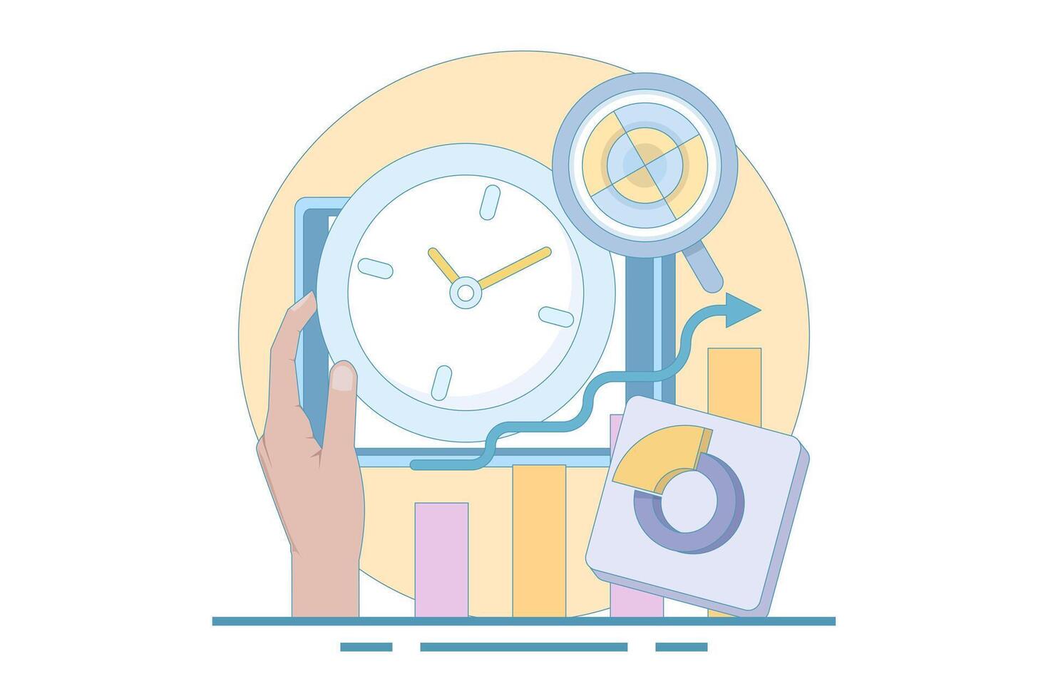 graphical analysis concept. the process of collecting data as it becomes available and analyzing it. data being analyzed. data processing for analysis. flat style design illustration. vector