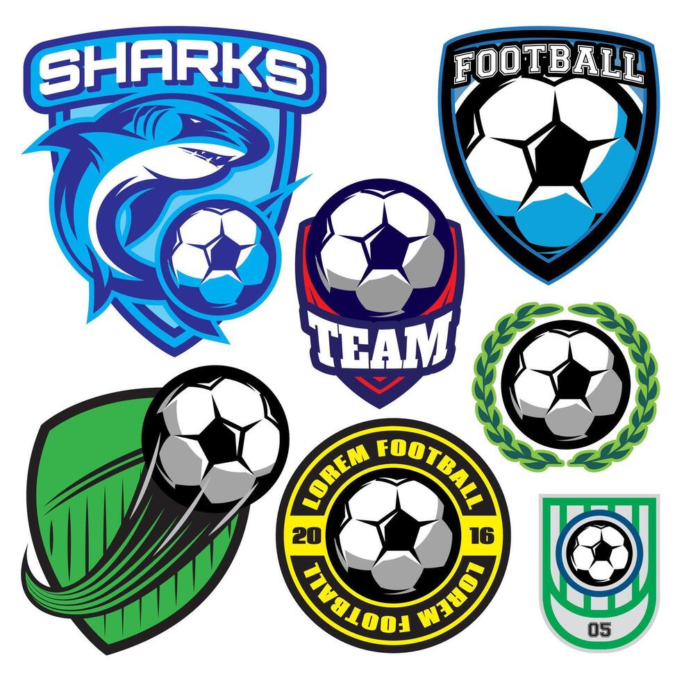Colorful soccer logos and emblems vector