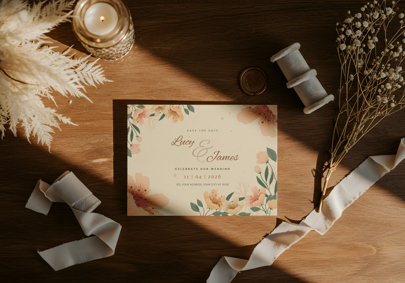 Elegant floral Wedding Invitation with Floral Design psd