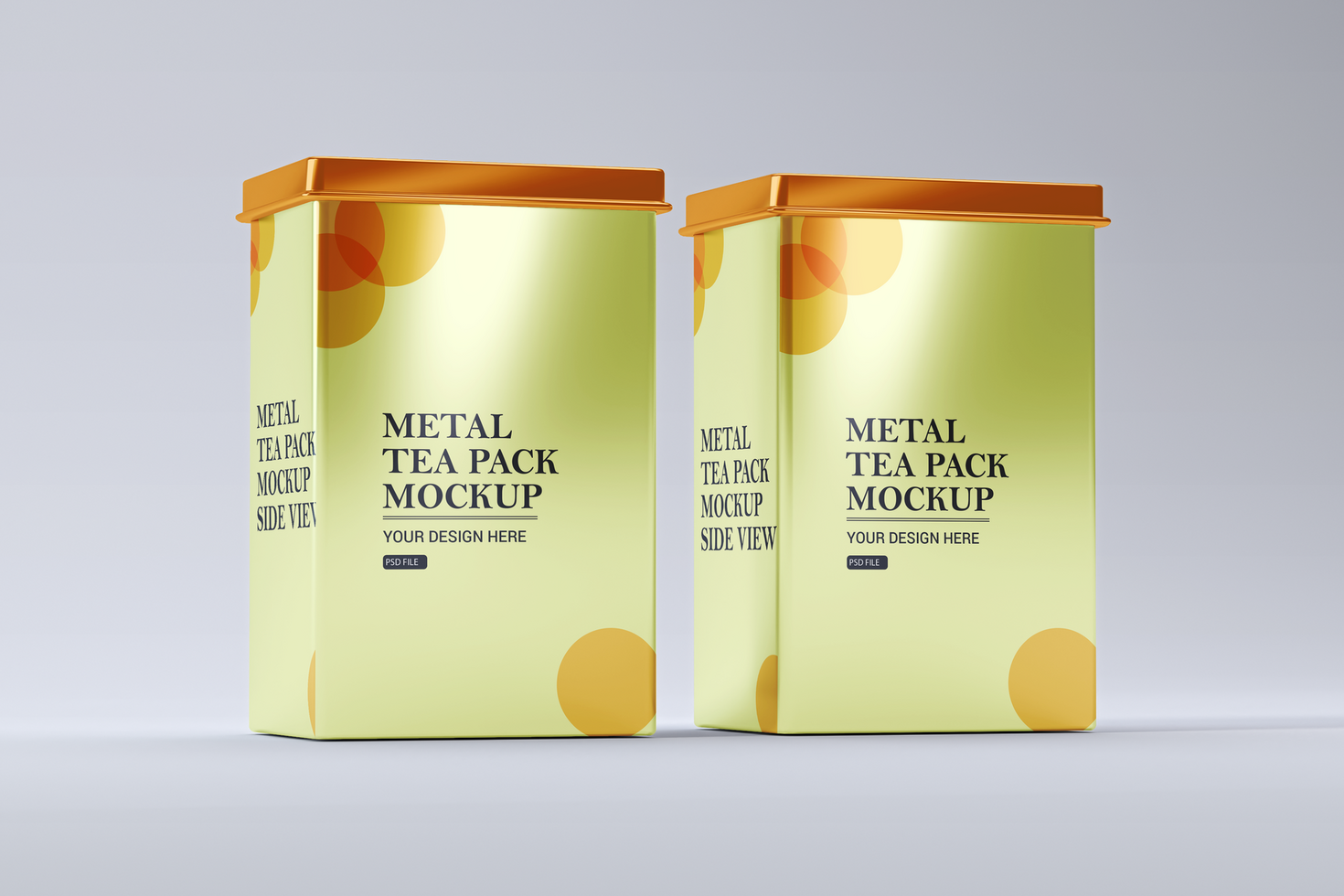 Square tea metallic boxes mockup psd