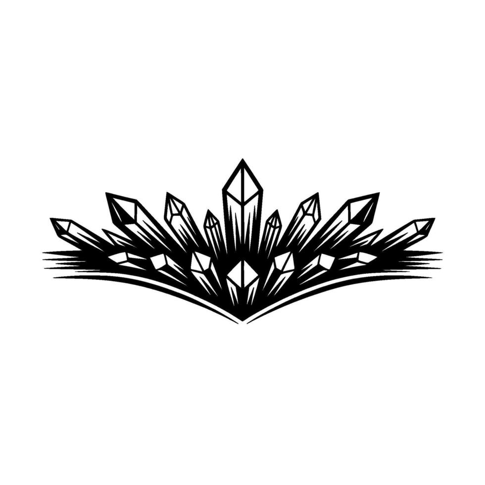 Geometric Crystal Crown Illustration, Modern Black White vector