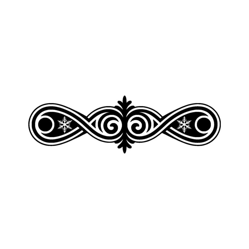 Ornate Black and White Winter Ornament, Snowflake on White Background vector