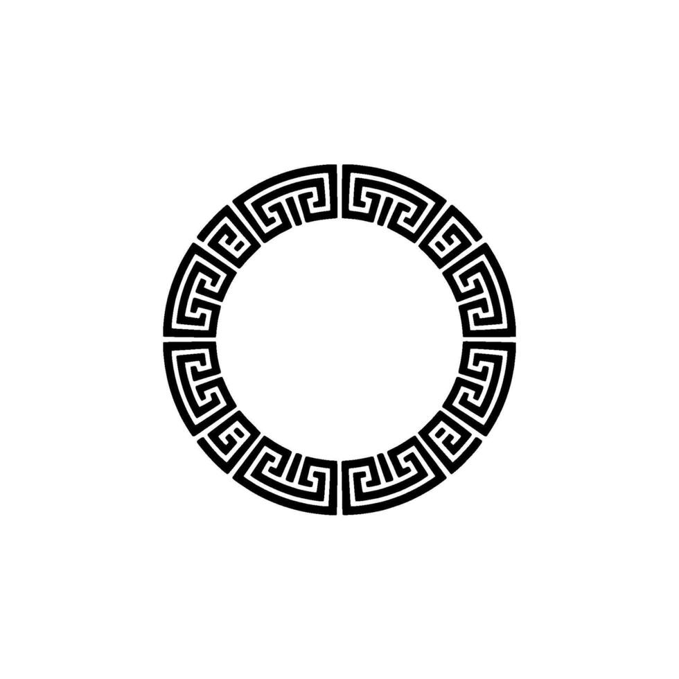 Geometric Greek Key Circle , Monochrome Minimalist Ornament vector