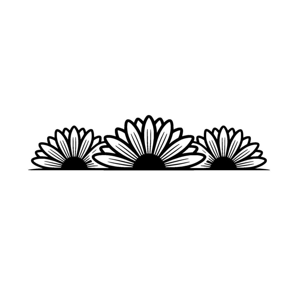 Minimalist Daisy Border, Black and White Floral , Element vector