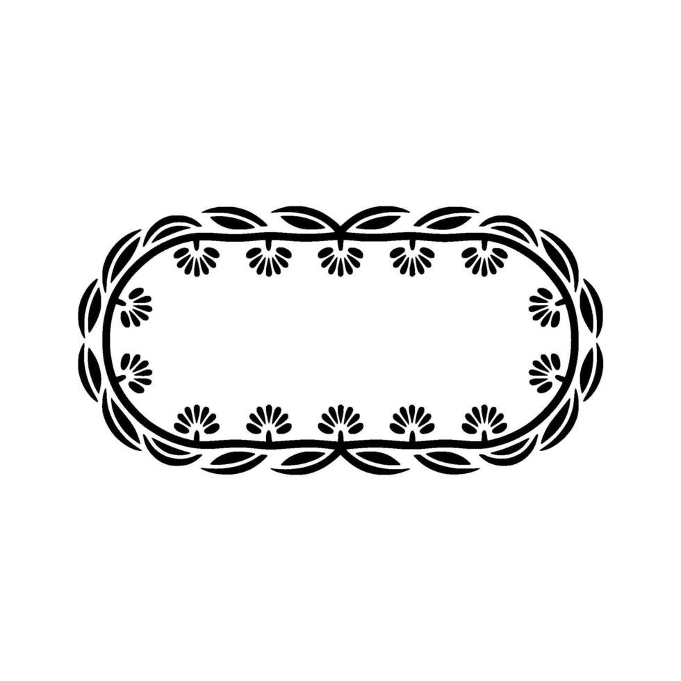 Elegant Black Floral Oval Frame - Illustration vector