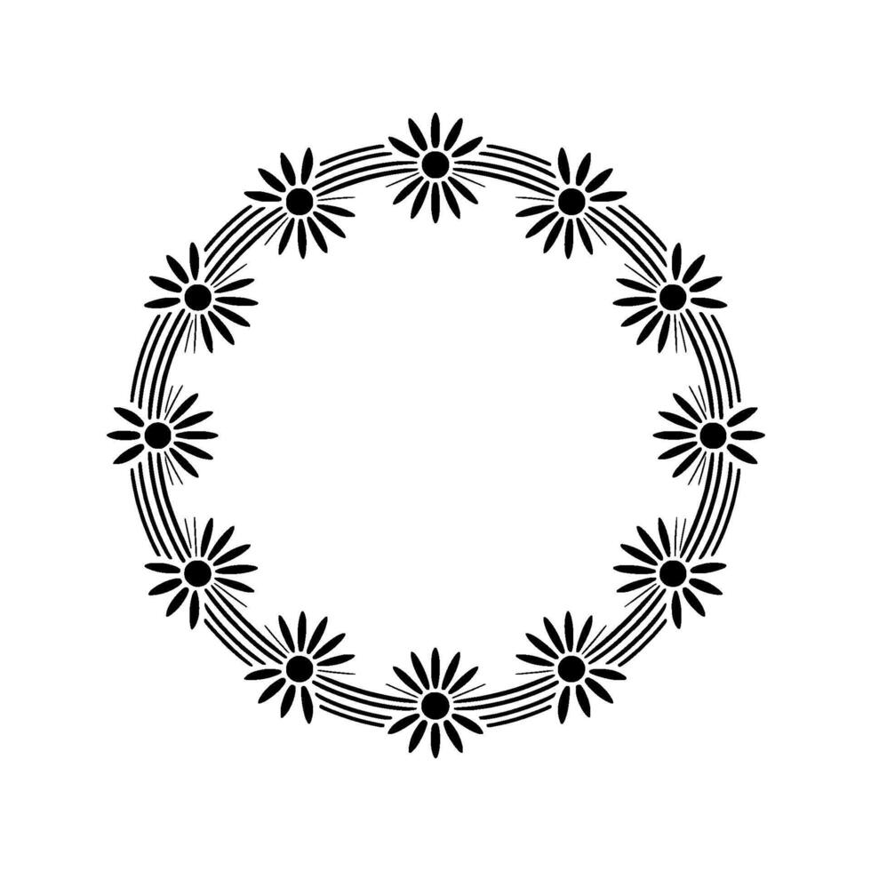 Black Daisy Circle Frame on Light Gray Background vector