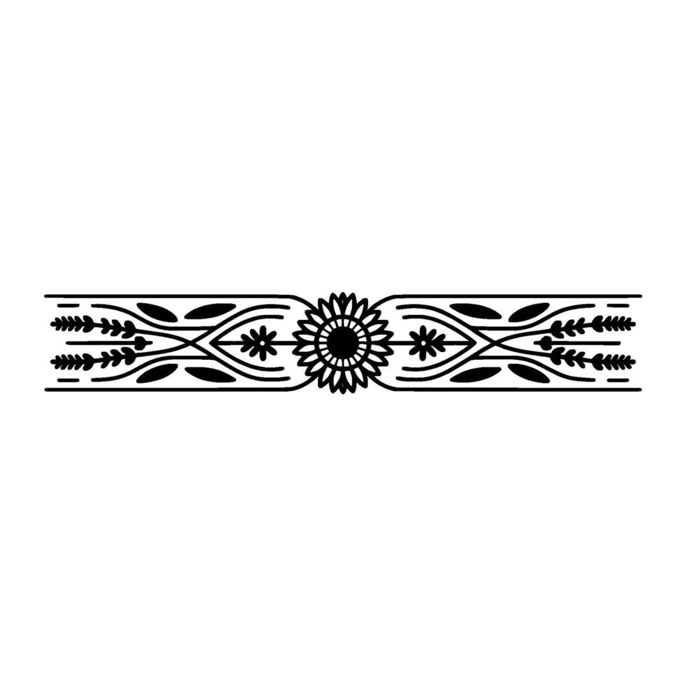 Floral Border Black Sunflower, Leafy Elements, Modern Vintage Style vector