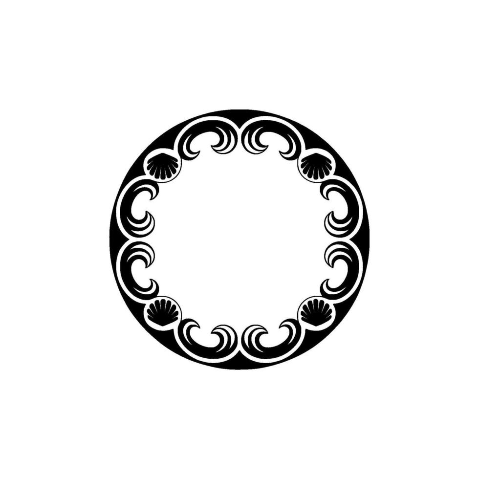 Elegant Art Deco Circular Frame with Seashell Motif on White Background vector