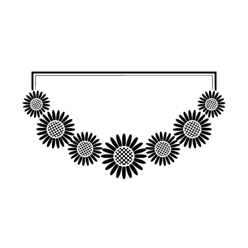 Simple Sunflower Garland Frame in Black White vector