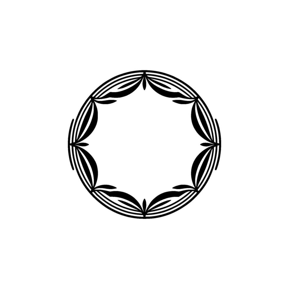 Minimalist Black Floral Circle Frame on, White Background vector