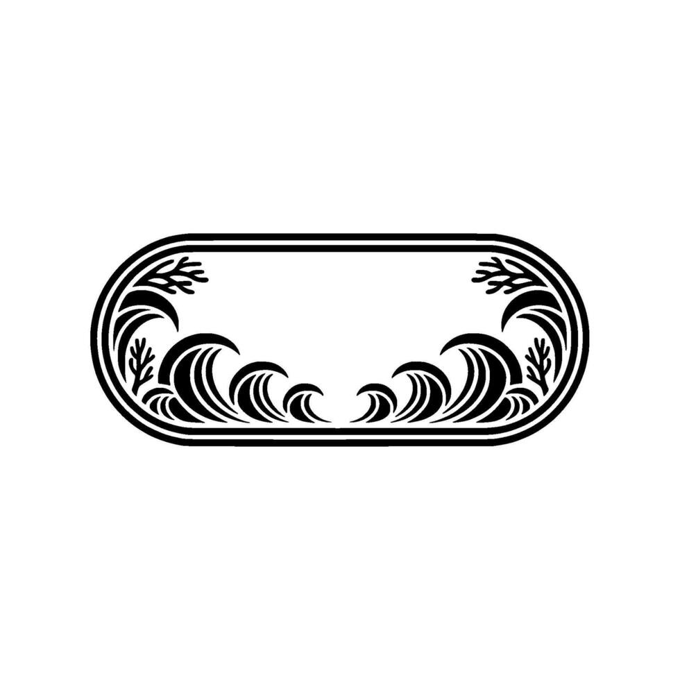 Elegant Ocean Waves Frame, Black and White Decorative vector