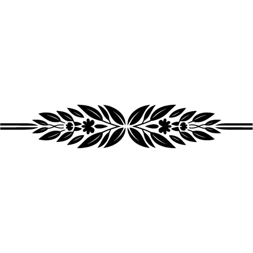 Symmetrical Foliage Ornament, Minimalist Floral , Black and White vector