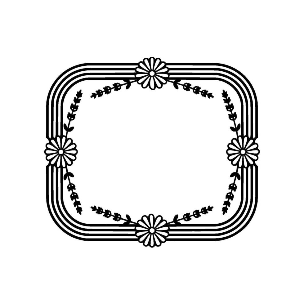 Elegant Floral Frame Black and White Line Art on Cream Background vector