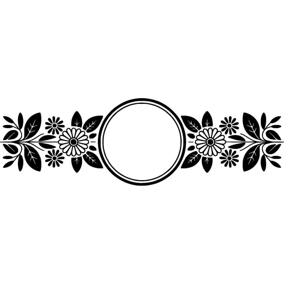 Elegant Floral Frame with Circle - Black White vector