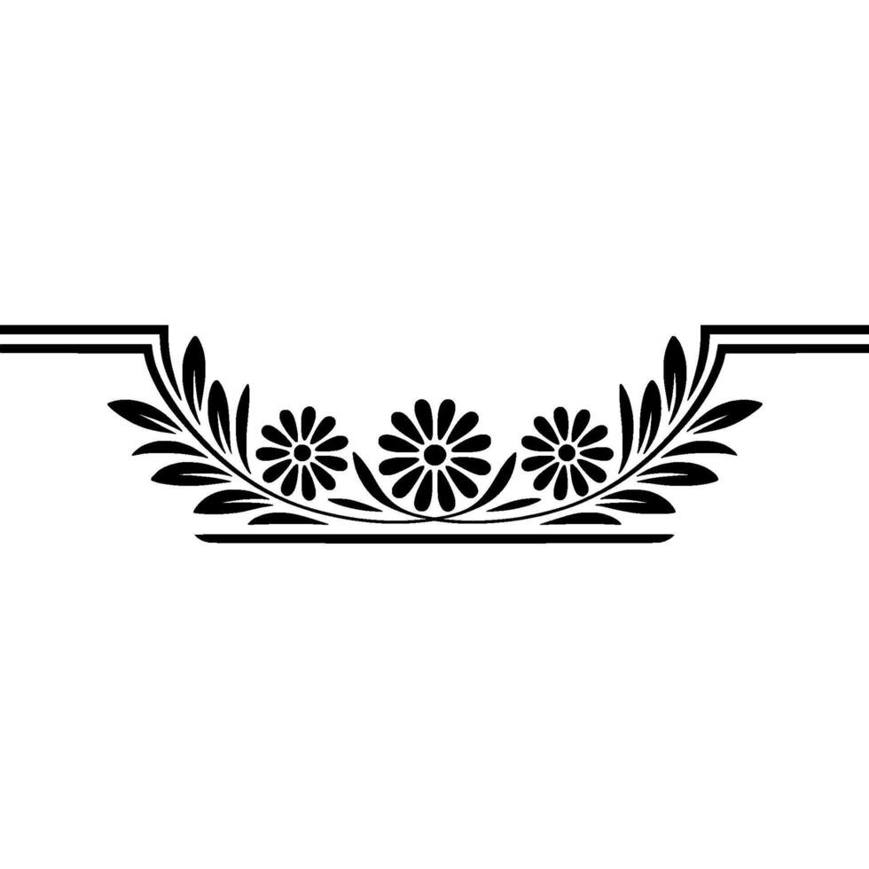 Elegant Floral Line Art Border, Black White Decorative Element vector