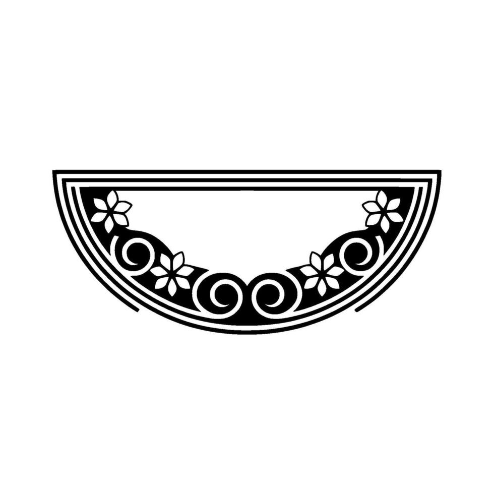 Elegant Semi-Circle Floral Frame with Black White Ornament vector