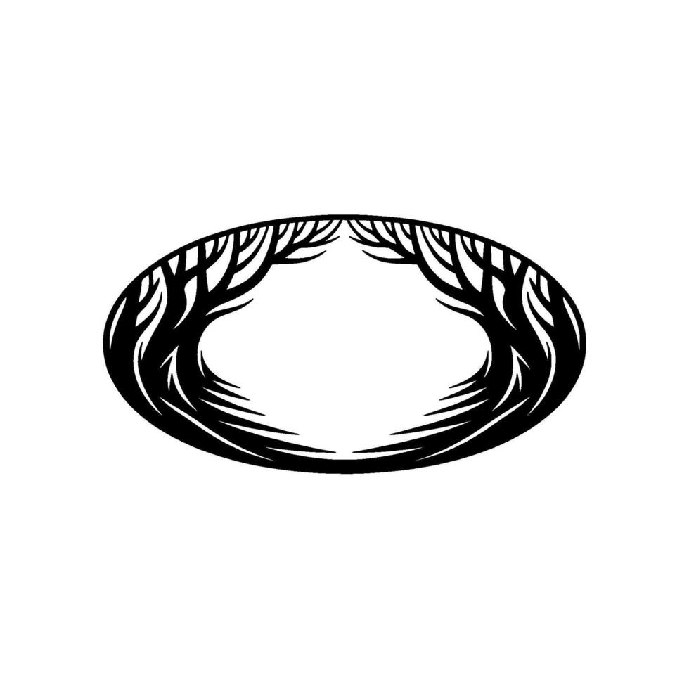 Black Silhouette Forest Oval on White Background vector