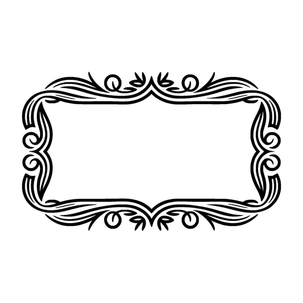 Elegant Floral Frame with Curved Lines, Black and White, Minimalist vector