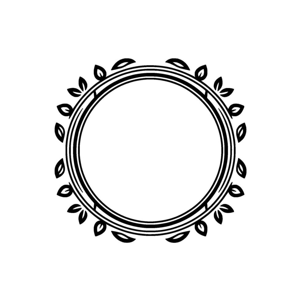 Elegant Circular Frame with Leaf Accents, Minimalist vector