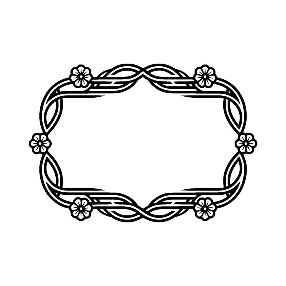 Elegant Floral Border Frame, Black and White, Art Deco Style vector