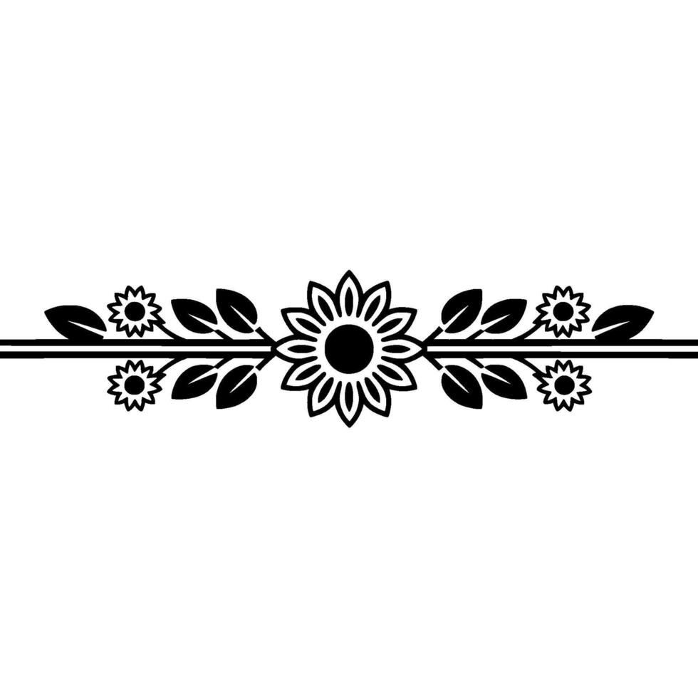 Elegant Sunflower Border - Black and White Floral Element vector