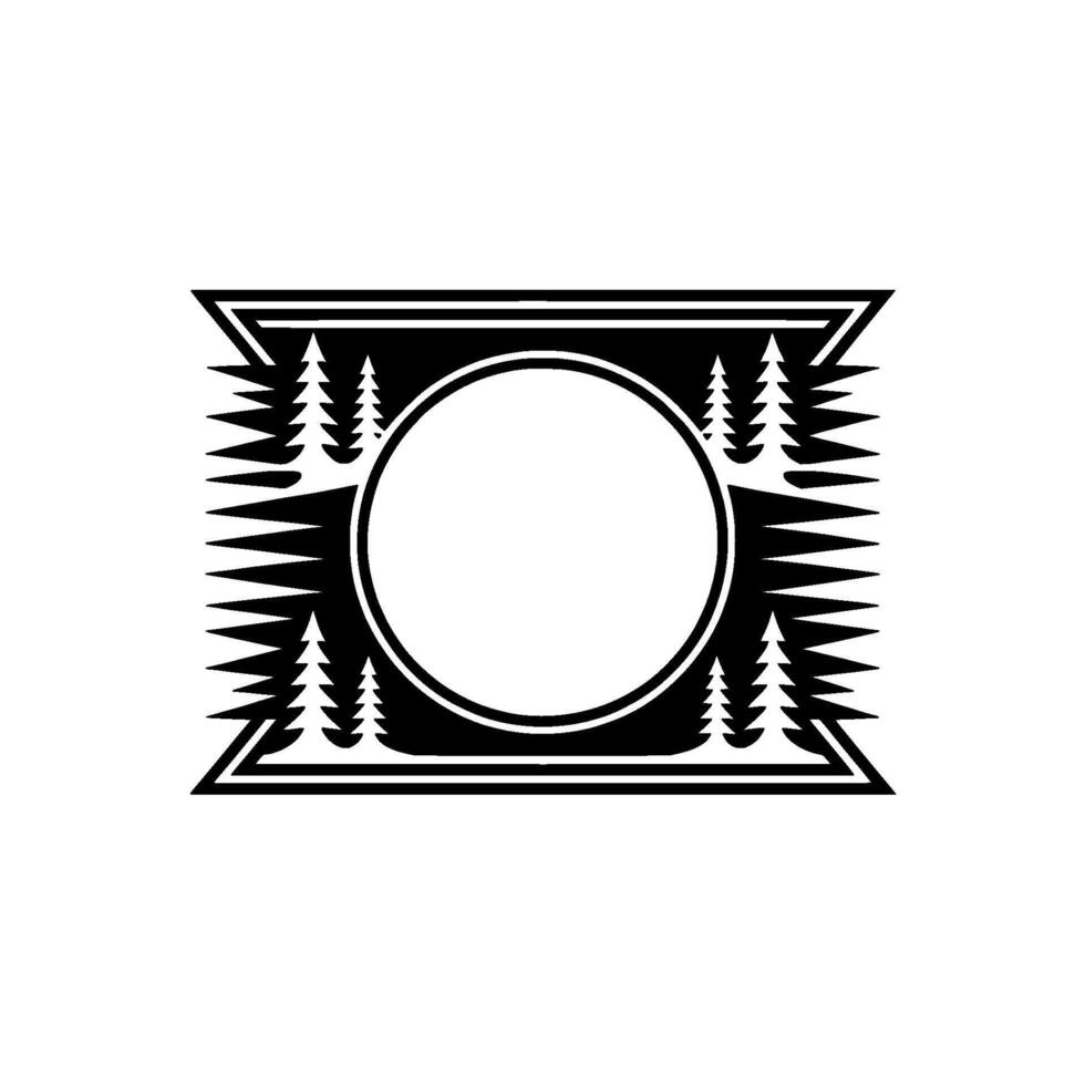 Minimalist Forest Badge Template Circle Frame with Trees, Black White vector