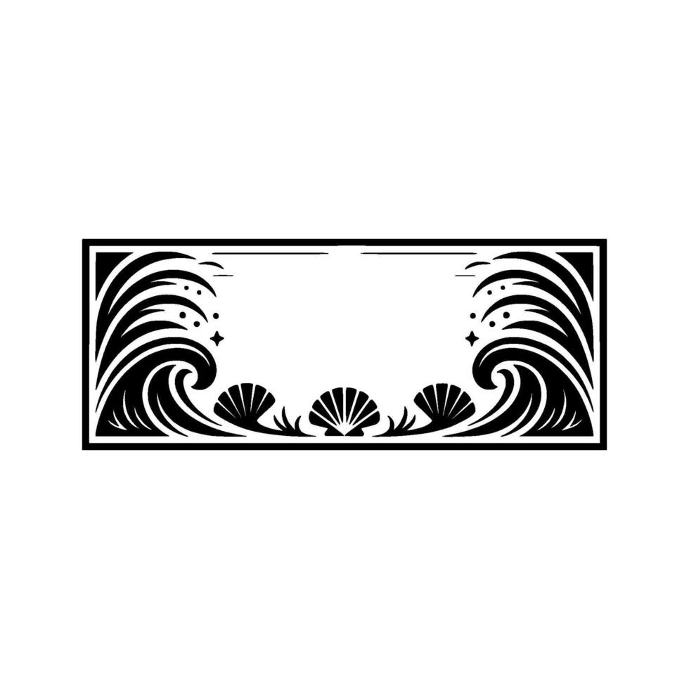 Art Deco Ocean Frame Waves, Seashells, and Elegant vector
