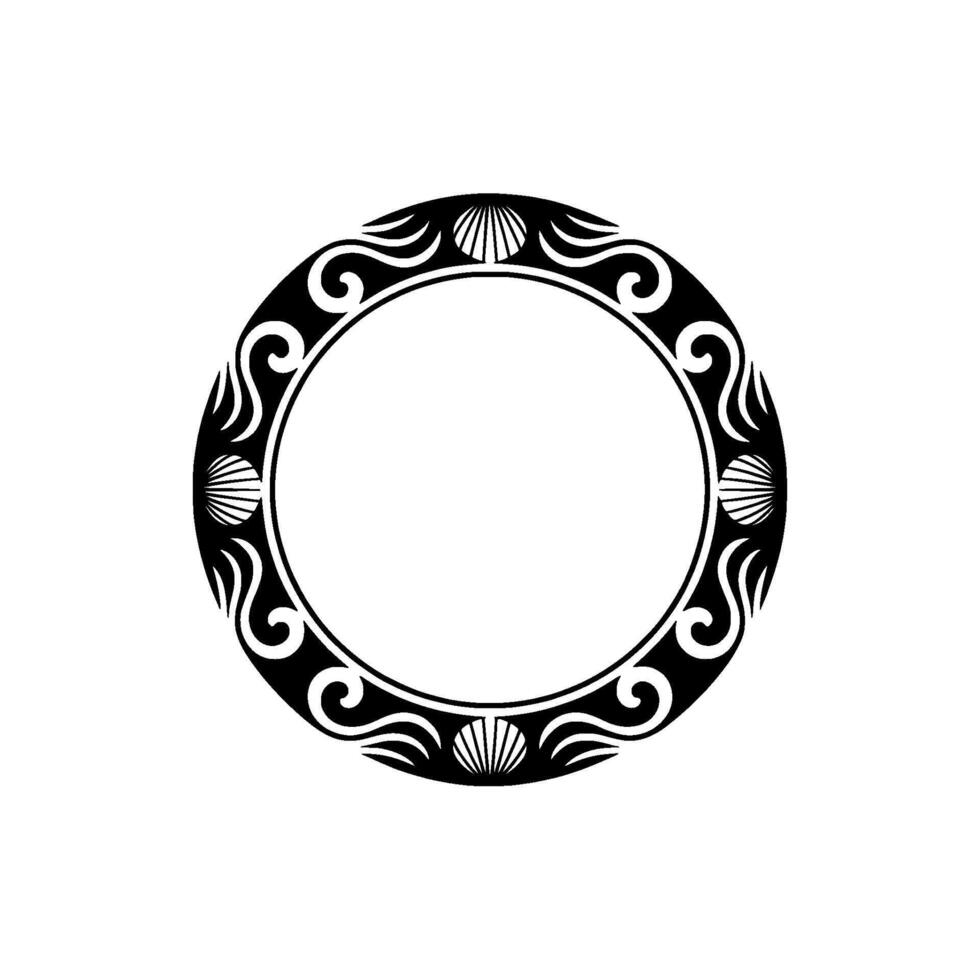 Ornate Black White Circular Frame with Seashells, Minimalist vector