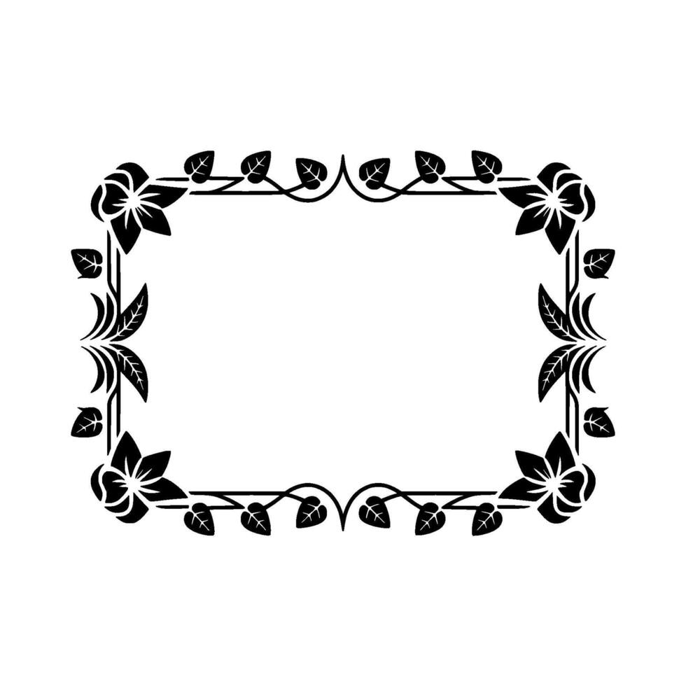 Elegant Floral Rectangular Frame , Black White Element vector