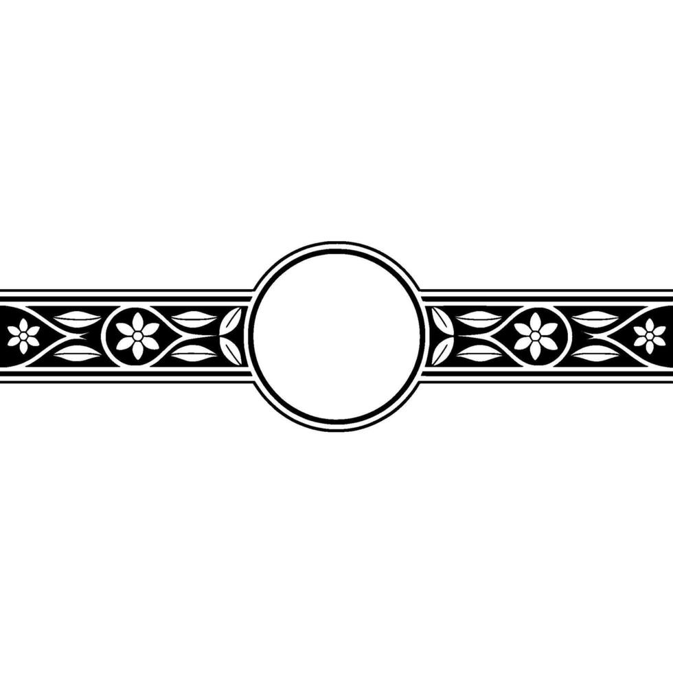 Elegant Floral Border with Center Circle Monochromatic vector