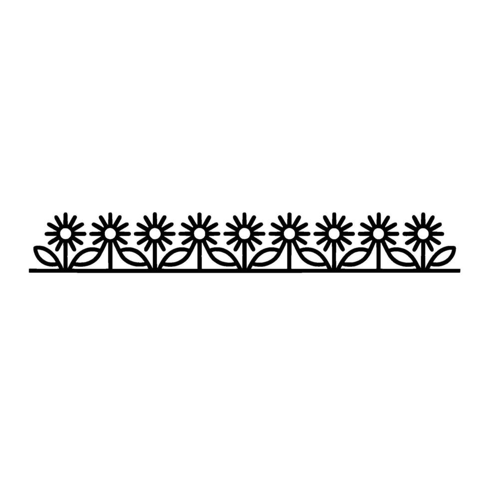 Minimalist Floral Border in Black Outline, Simple vector