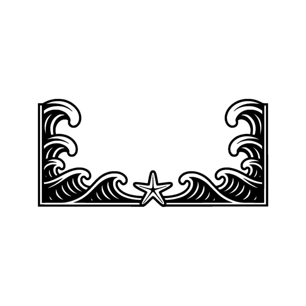 Oceanic Frame Waves and Starfish Illustration vector