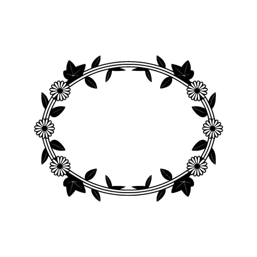 Elegant Oval Floral Frame, Black and White Illustration vector