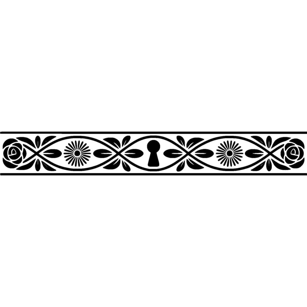Decorative Black Floral Border with Keyhole Detail, Elegant vector