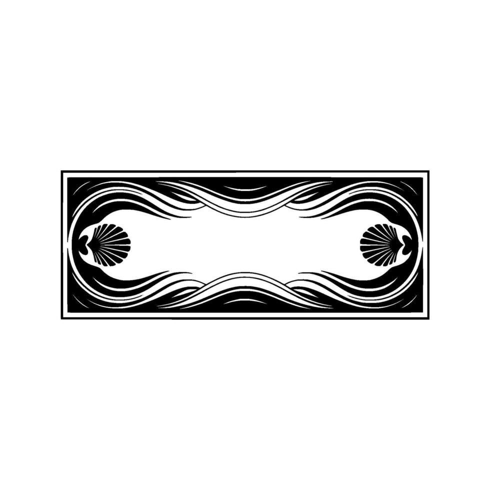 Elegant Art Deco Frame with Seashells, Black White vector