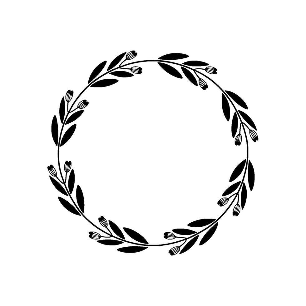 Minimalist Floral Wreath - Black and White Botanical Frame for Elements vector